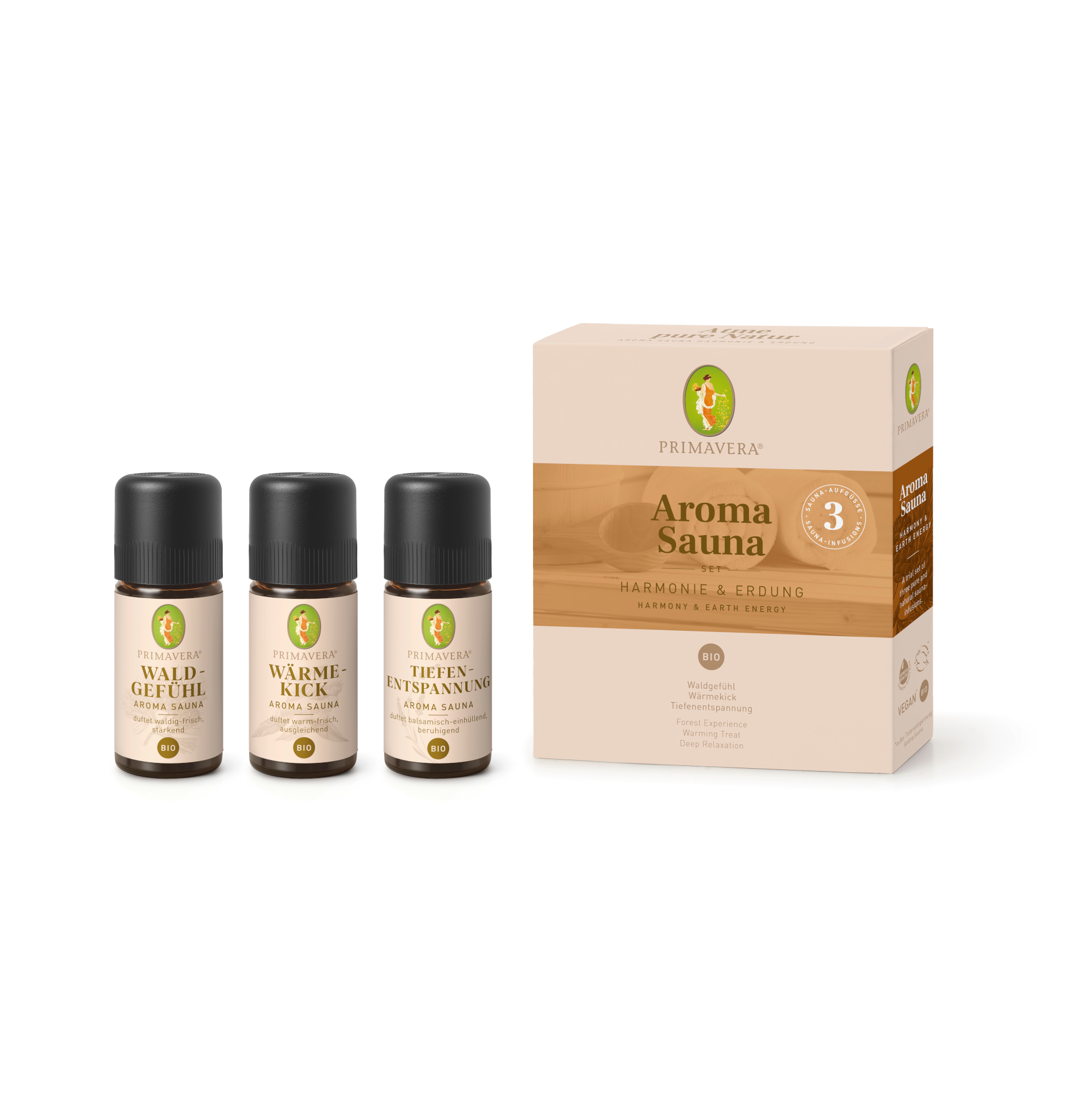 PRIMAVERA - Aroma Sauna bio - Set Harmonie und Erdung 3 x 10ml | HEDO Beauty